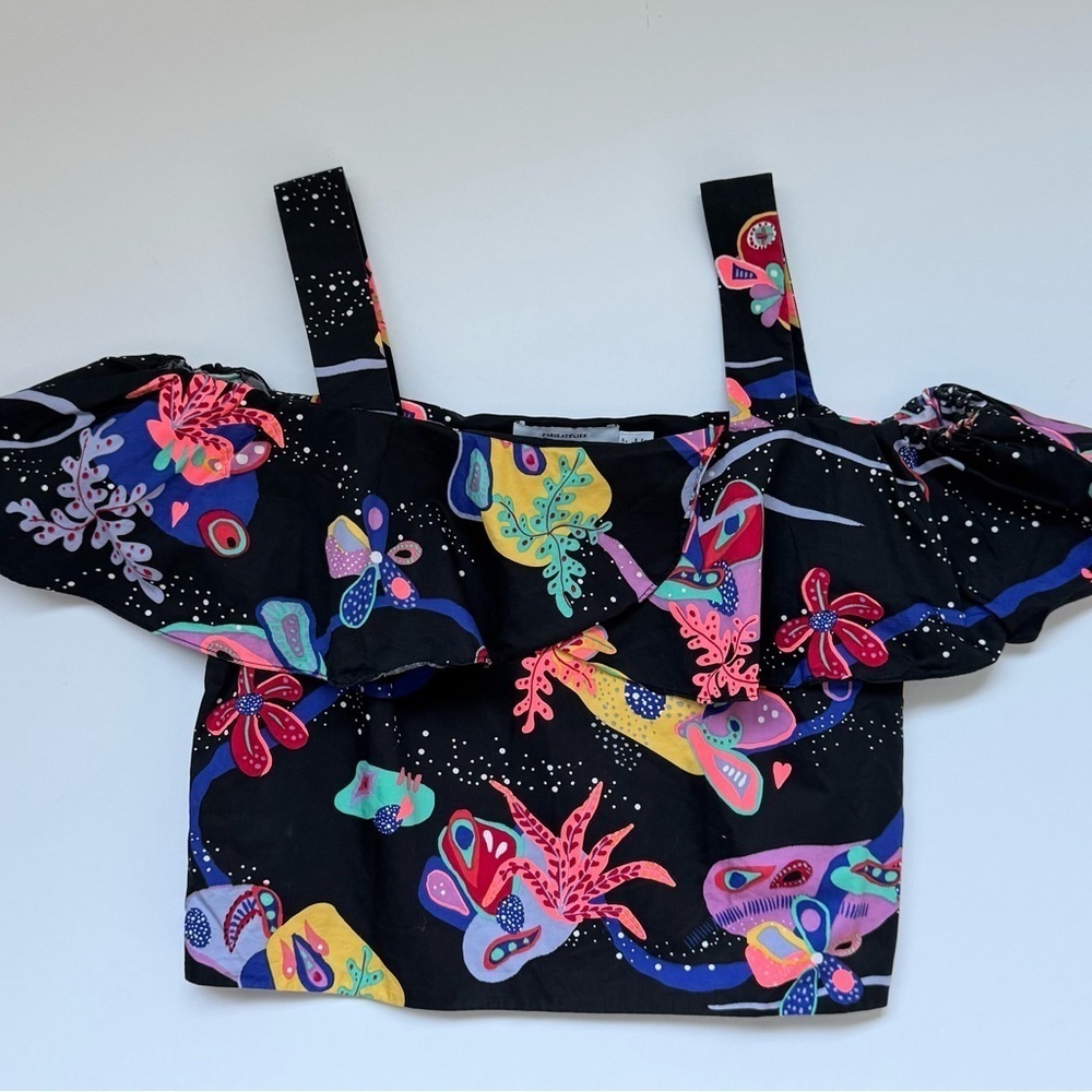 Paris Atelier & Other Stories Multi Color Black Crop Top Size 4 - Picture 2 of 8